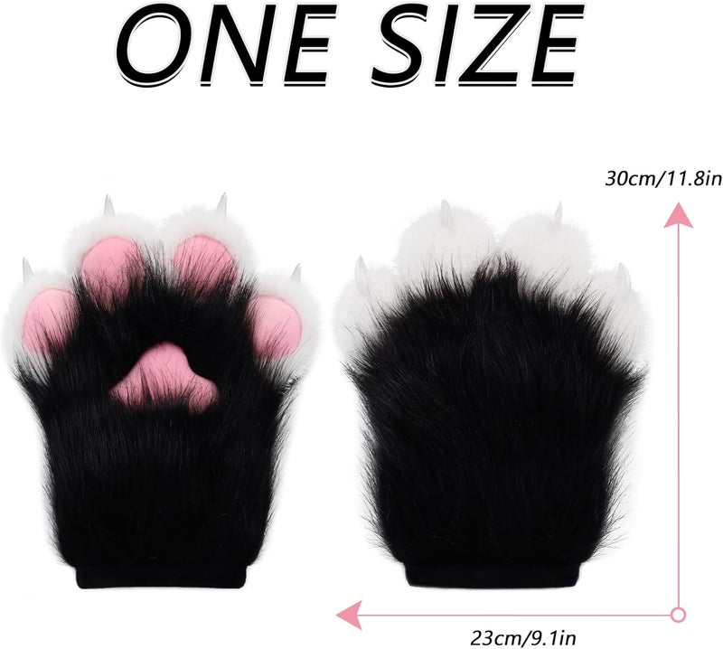 HAOAN Furry Faux Fur Fox Cat Paws Gloves Animal Fursuit Mittens Halloween Christmas Cosplay Costume Props - Image 3